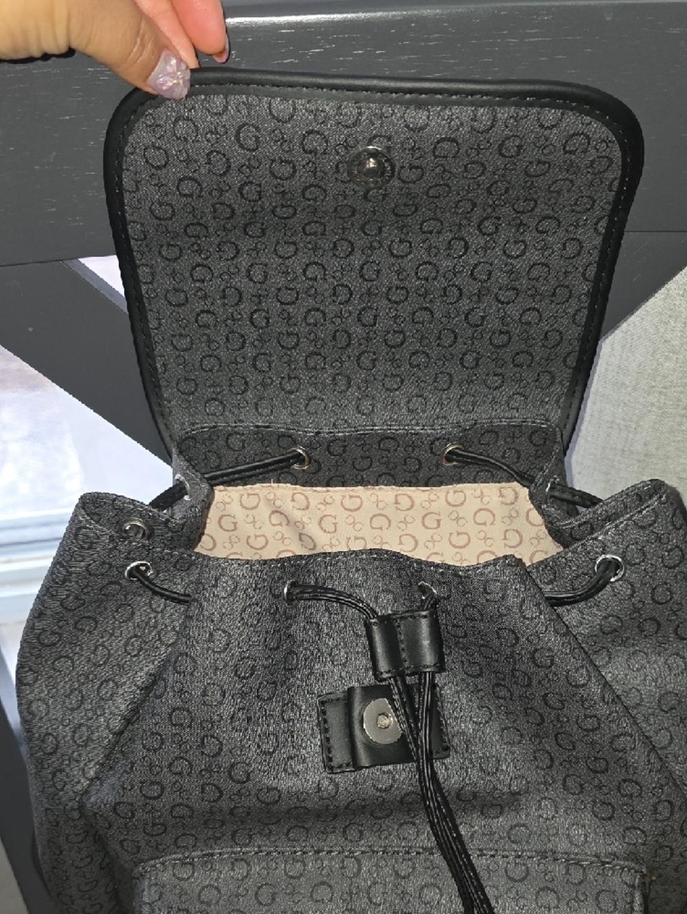 GUESS Black Monogram Drawstring Backpack - Picture 4 of 14